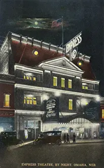 Pediment Prints: Night view of Empress Theatre, Omaha, Nebraska, USA
