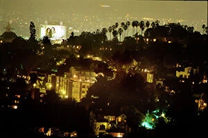 Cityscape Collection: Night view, Los Angeles - Yoko Ono and John Lennon billboard