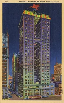 Pegasus Prints: Night view of Magnolia Building, Dallas, Texas, USA