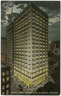 Skyscrapers Prints: Night view, North American Building, Chicago, Illinois, USA