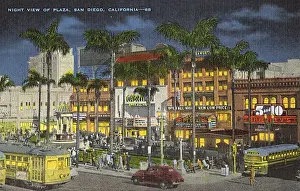Horton Prints: Night view of Plaza, San Diego, California, USA