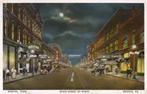 Columbia Prints: Night view of State Street, Bristol, Tennessee, USA