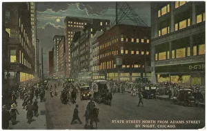 Moonlight Gallery: Night view of State Street, Chicago, USA