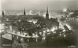 Spires Prints: Night view from Town Hall, Stockholm, Sweden