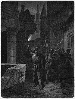 Patrolling Prints: Night watch patrolling the streets of Paris, France