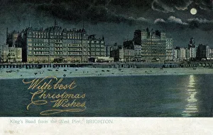 Wishes Prints: Nighttime View - King's Road from the West Pier, Brighton