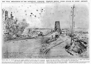 Nijmegen Prints: Nijmegen Bridge under attack by enemy aircraft, WW2