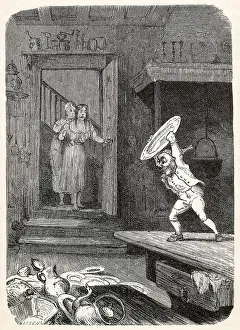 Households Prints: A nisfen - a noisy spirit that disturbs Norwegian households unless placated with bowls of milk and so on Date: 1879