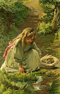 Nister. Young girl picking flowers. Anon. c. 1902. jpg