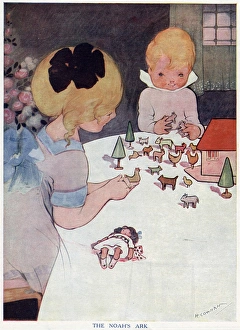 Hilda Gallery: The Noahs Ark - Two children play with the wooden animals