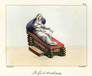 Bossange Prints: Noble woman lounging on a Byzantine bed of the 9th century