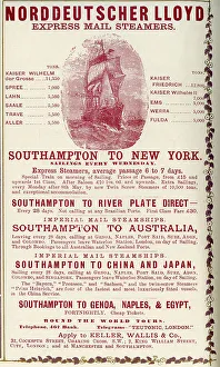 Resorts Collection: Norddeutscher Lloyd Mail Steamers, Southampton to NYC