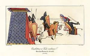 Psalter Prints: Norman cavalry in combat and a military tent, 11th century