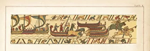 Needlework Prints: The Norman flotilla under William, Duke of Normandy, arrives