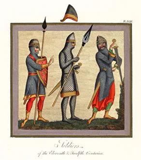 12th Century Prints: Norman soldiers in armour, 11th/12th century