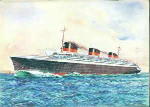 The Normandie Ocean Liner Shipping Watercolour