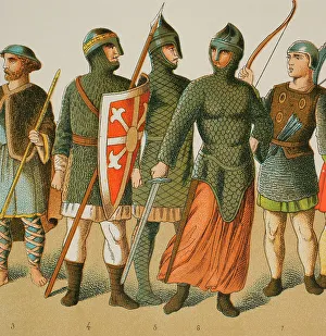 Pilgrim Prints: Normans, 1000-1100. From left to right: pilgrim and warriors