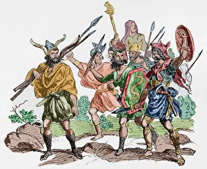 Horned Collection: Northern Barbarians. Engraving. Later colouration