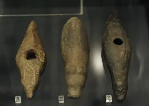 Axes Prints: Northern Europe. Stone Age. Axes decorated with carved anima