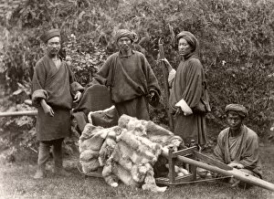 Northern India, porters and fur lined carrying chair, c.1880 s