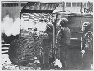 Baton Gallery: Northern Ireland - three British soldiers in riot equipment