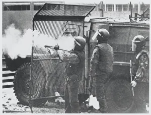 Riot Gallery: Northern Ireland - three British soldiers in riot equipment