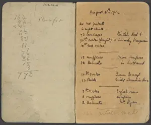 Notebook recording quantities of comforts for soldiers