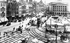 Slab Prints: Nottingham Market Square laying tram tracks in 1929
