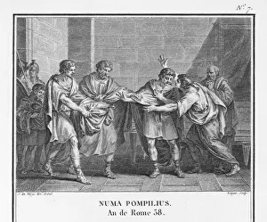 Inaugurates Prints: Numa Pompilius becomes ruler of Ancient Rome
