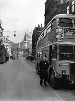 Cathedrals Prints: The number 15 bus and bus driver in London