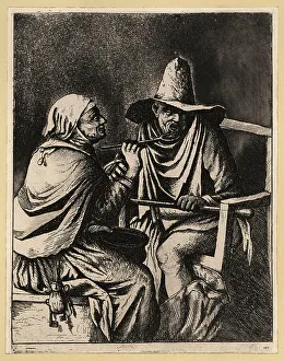 Keys Prints: A nun spoon-feeding a man from a large bowl, 17th century