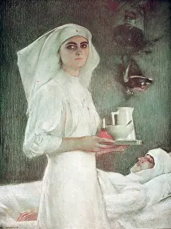 Pascal Prints: A nurse watching over a French hero, 1915