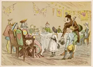 Nursery rhyme heroes at a table