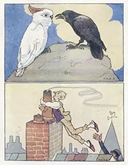 Raven Prints: Nursery Rhymes -- two birds, man and chimney