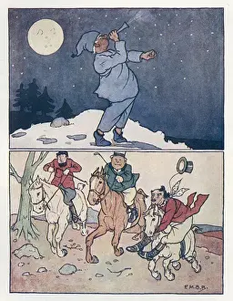 Nightcap Prints: Nursery Rhymes -- blowing horn, foxhunting