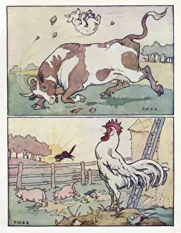 Wake Prints: Nursery Rhymes -- bull and dog, cockerel