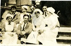 New Images July 2020 Prints: Four nurses and wounded servicemen on steps