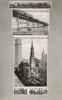 110th Prints: NYC - Elevated Railway at 110th Street and St. Pauls Chapel