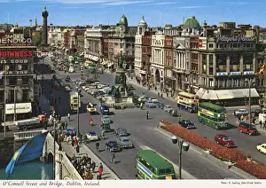Cityscape Prints: O Connell Street and Bridge with Nelsons Pillar, Dublin