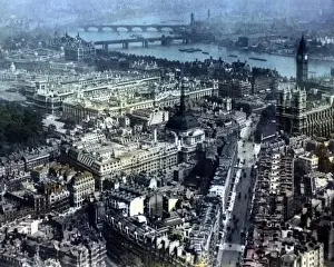 Simmonds Prints: O E Simmonds aerial view of Westminster London (tinted)