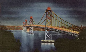 Oakland Prints: Oakland Bay Bridge at night, San Francisco, California, USA Date: 1936