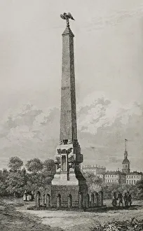 1709 Prints: Obelisk in Poltava. Engraving, 19th century
