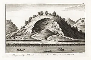 1776 Prints: Oberwinter, a basalt mountain on the Rhine, Germany, 18th centur