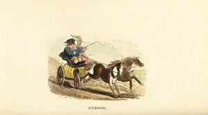 Rudolph Ackermann Prints: Obese man driving a two-horse carriage in Georgian England
