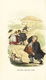 Rudolph Ackermann Prints: Obese people running to catch a stage coach in Georgian England