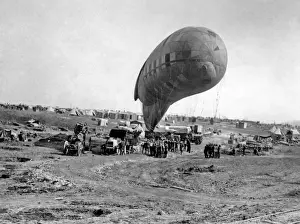 Inflated Prints: Observation balloon going up, Western Front, WW1