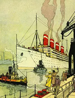 Strangs Prints: Ocean liner steams into port
