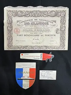 Share Prints: Ocean liners, French items, including share certificate