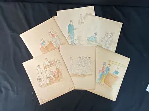 Ocean Liners - six sketches of scenes on board