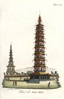 Octagonal Prints: Octagonal nine-story porcelain tower in Nanjing